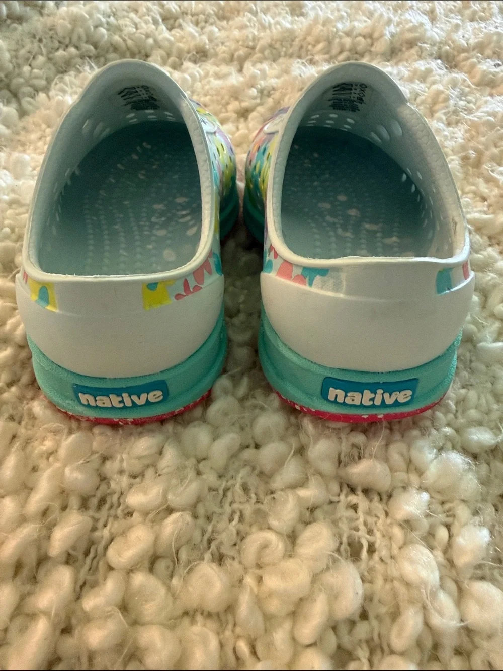 Native Kids Water Shoes White with Multicolor Floral Print